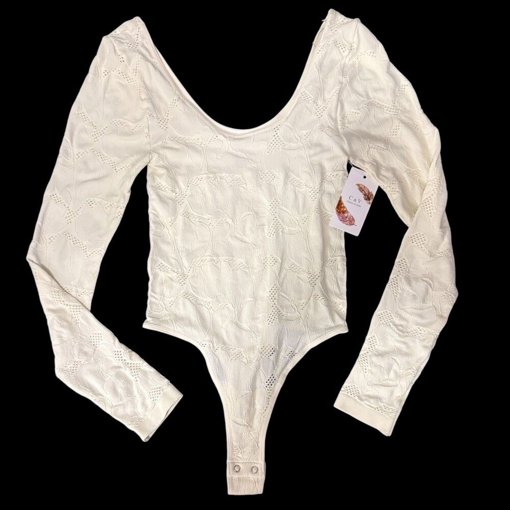 NWT Chelsea & Violet M/L Antique Cream Pointelle Knit Long Sleeve Bodysuit